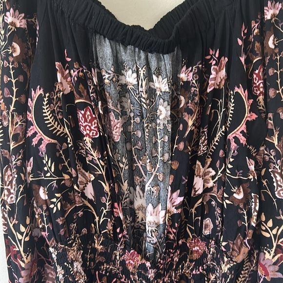 Free People Pretty and Free Open Back Romper Floral Black Pink Sz S - Picture 8 of 11